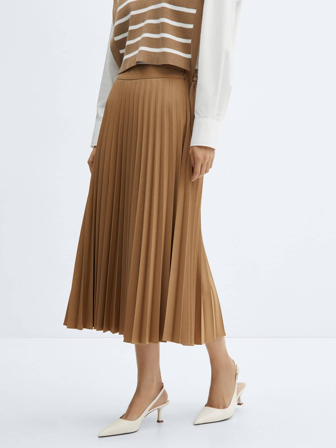 

MANGO Accordion Pleated Midi Flared Skirt, Brown
