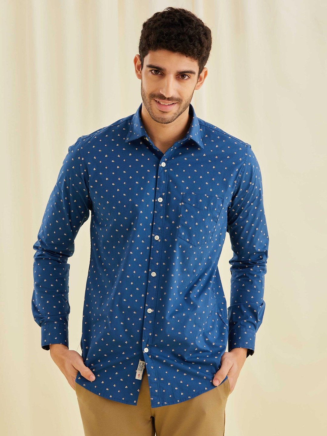 

Red Flame Men Opaque Printed Formal Shirt, Blue