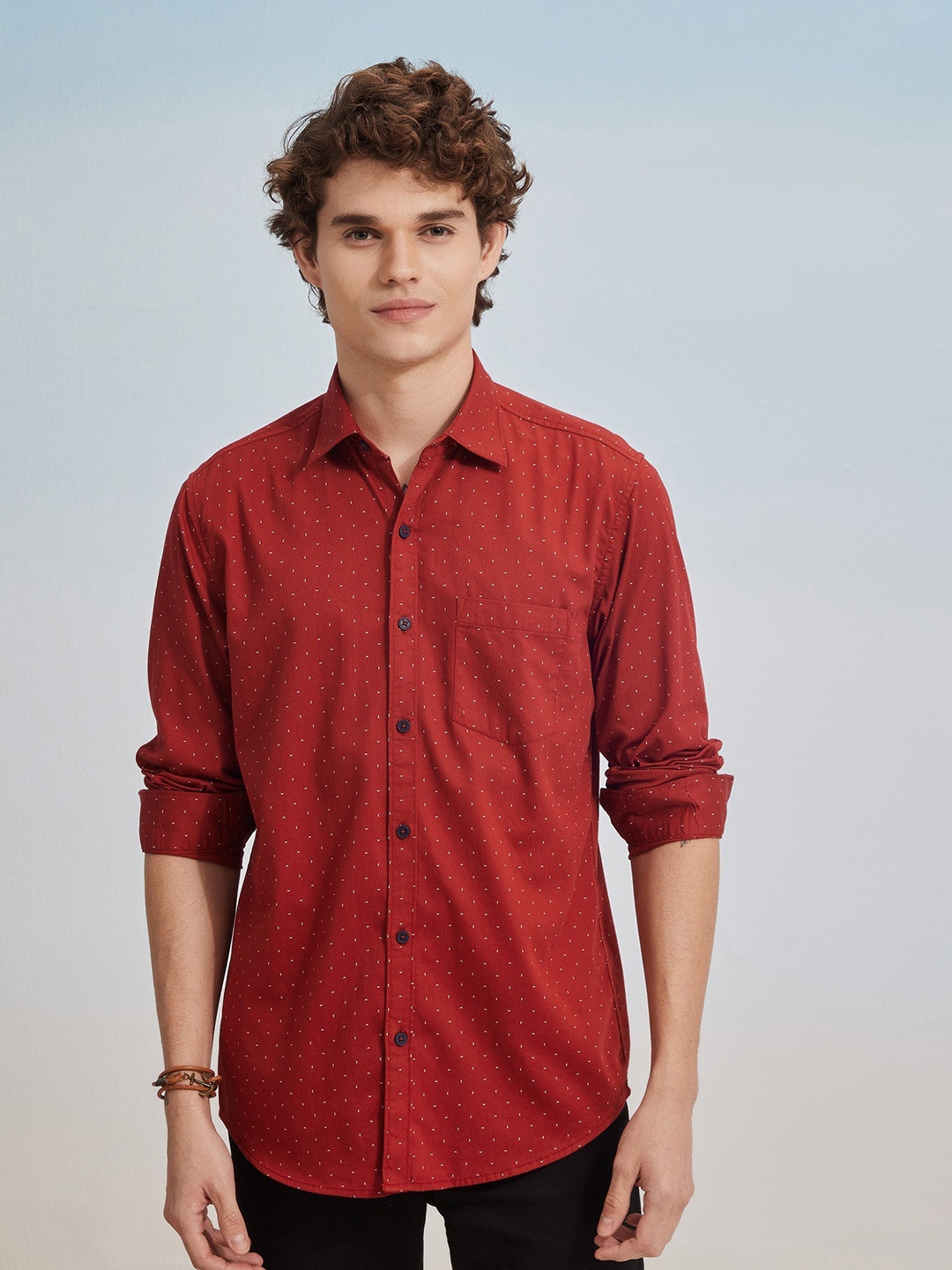 

Red Flame Abstract Printed Spread Collar Cotton Casual Shirt