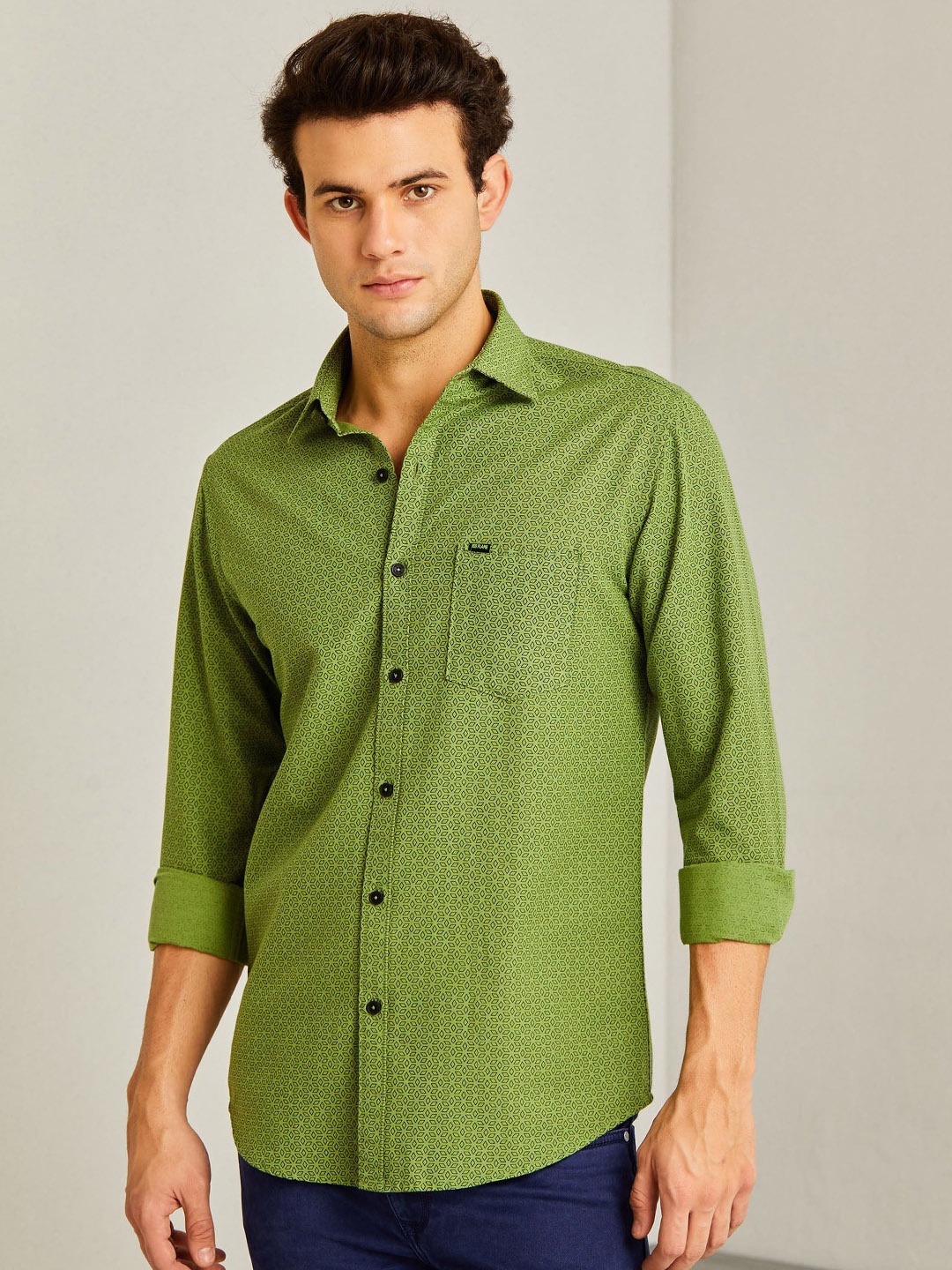 

Red Flame Men Opaque Formal Shirt, Green