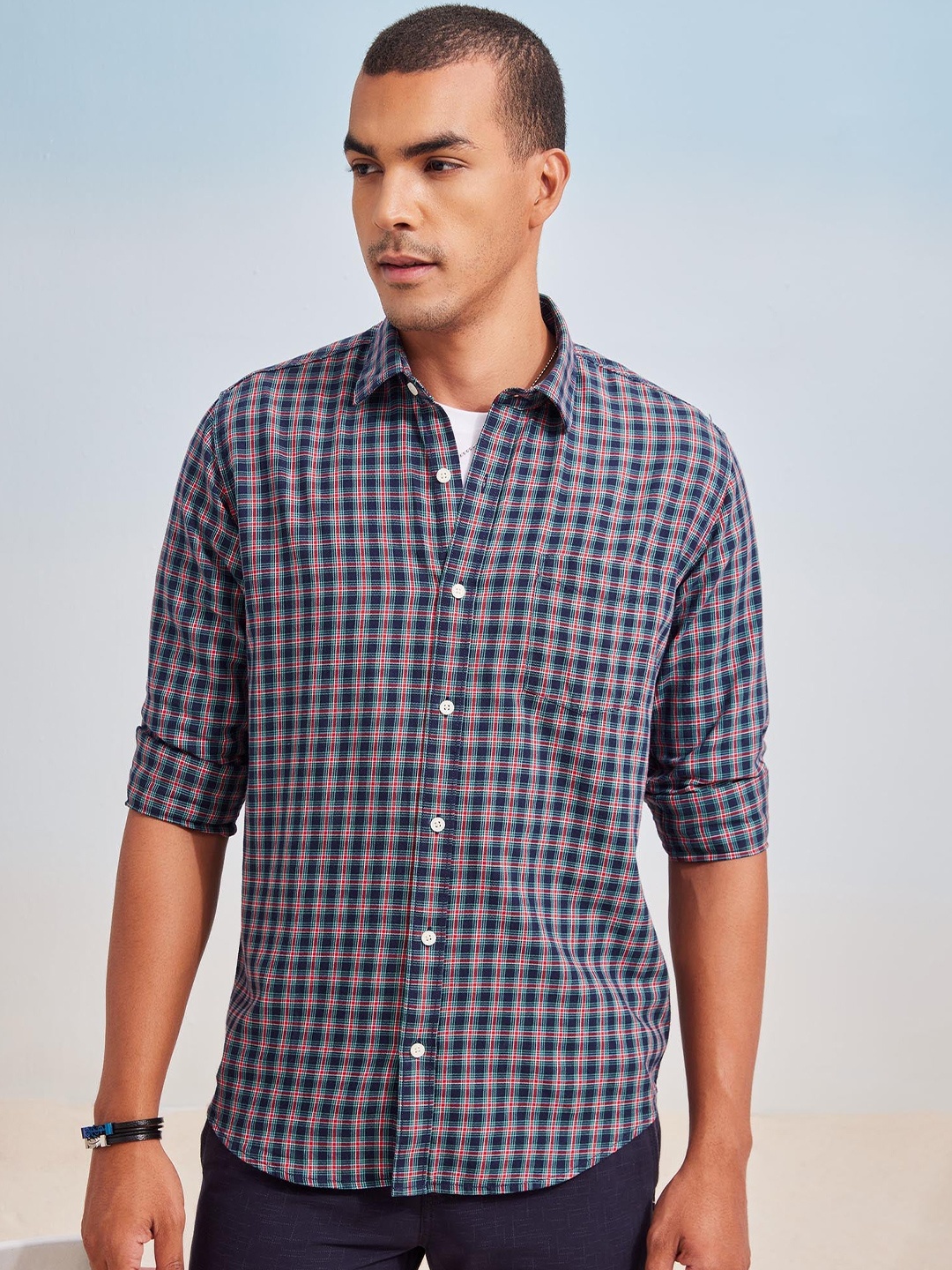 

Red Flame Men Checked Casual Shirt, Navy blue