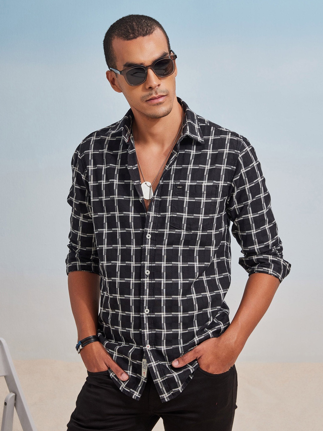 

Red Flame Men Opaque Checked Formal Shirt, Black