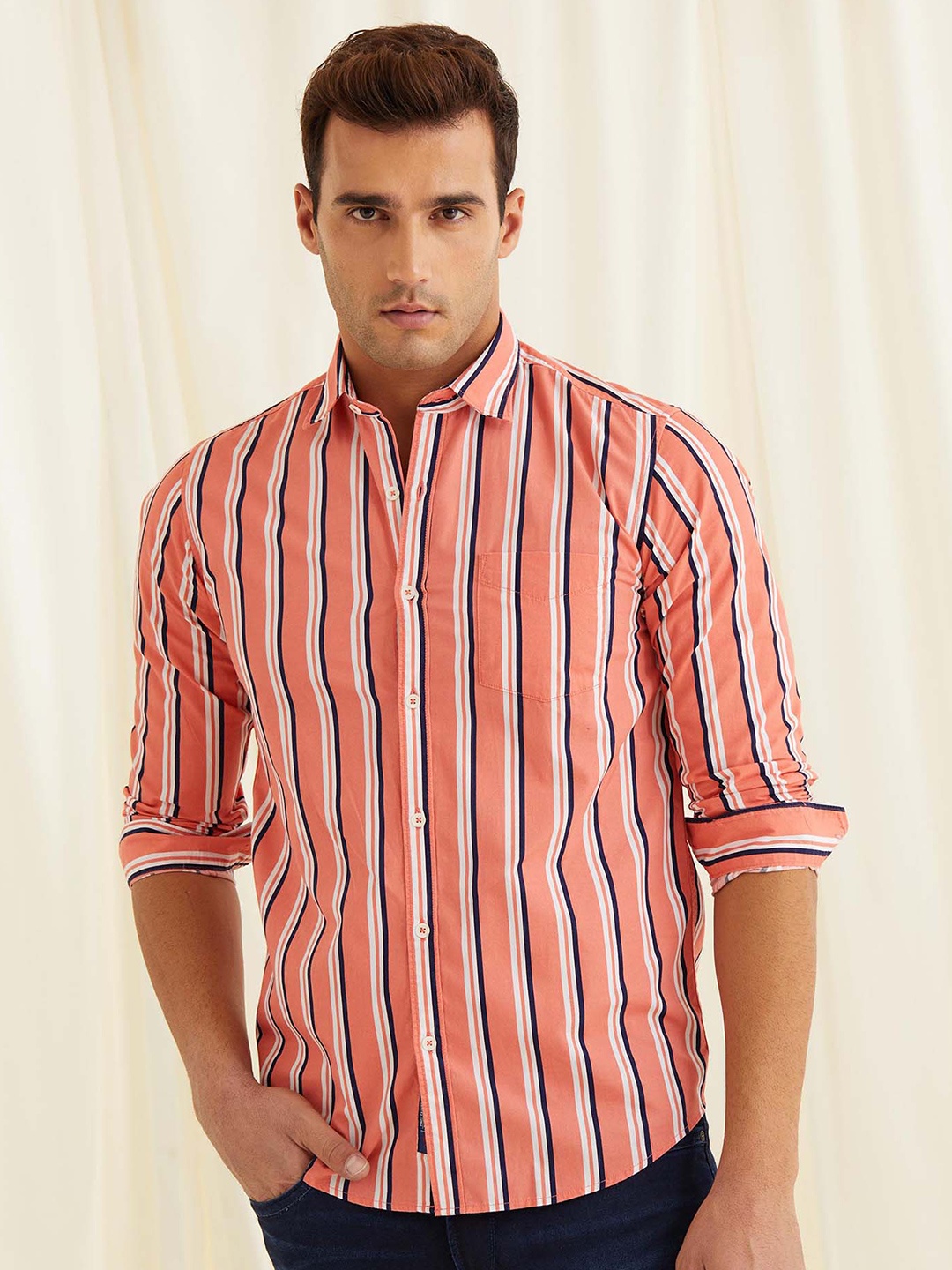

Red Flame Cotton Striped Casual Shirt, Orange