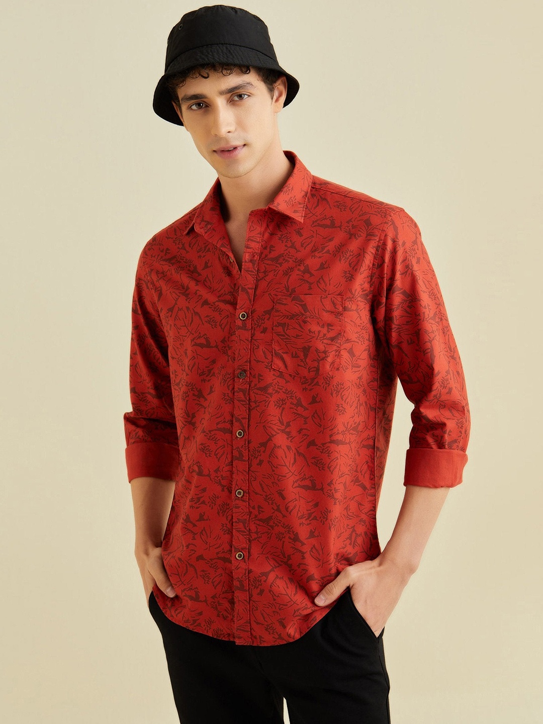 

Red Flame Men Floral Opaque Printed Formal Shirt