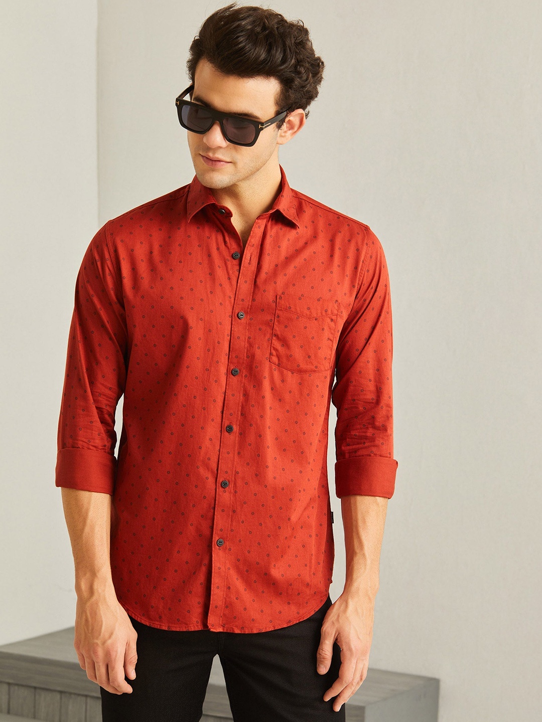 

Red Flame Men Floral Opaque Printed Formal Shirt