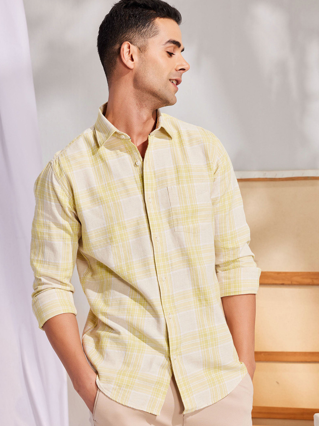 

Red Flame Men Tartan Checks Opaque Checked Formal Shirt, Green
