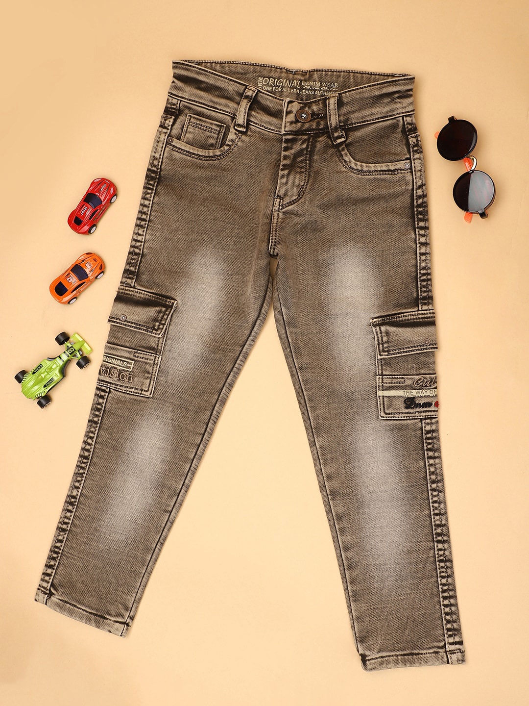 

V-Mart Boys Heavy Fade Clean Look Cotton Jeans, Beige
