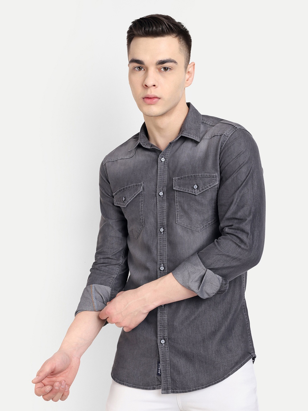 

CARBONN CLOTH Faded Spread Collar Regular Fit Denim Opaque Casual Shirt, Grey