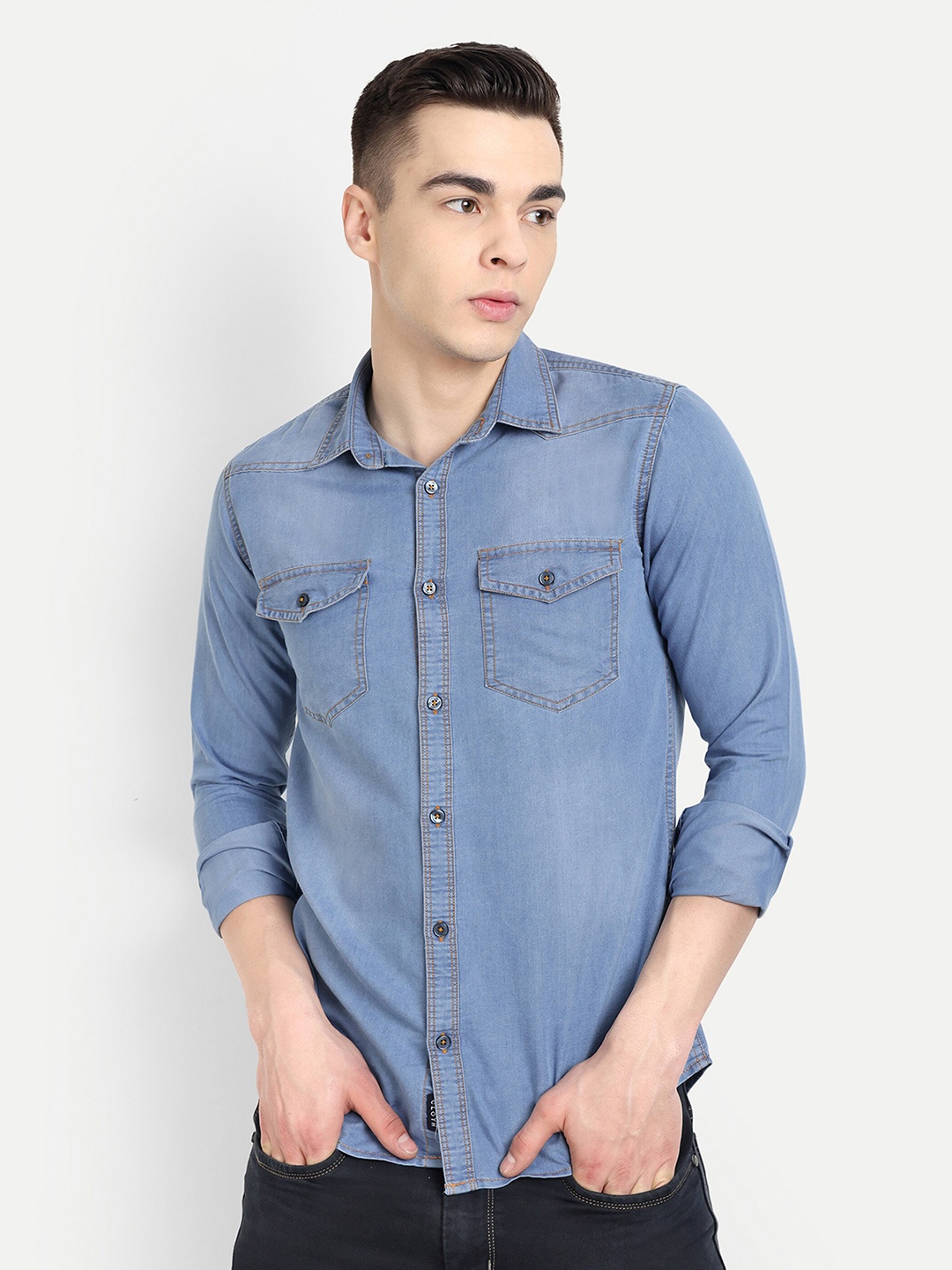 

CARBONN CLOTH Spread Collar Regular Fit Denim Opaque Casual Shirt, Blue