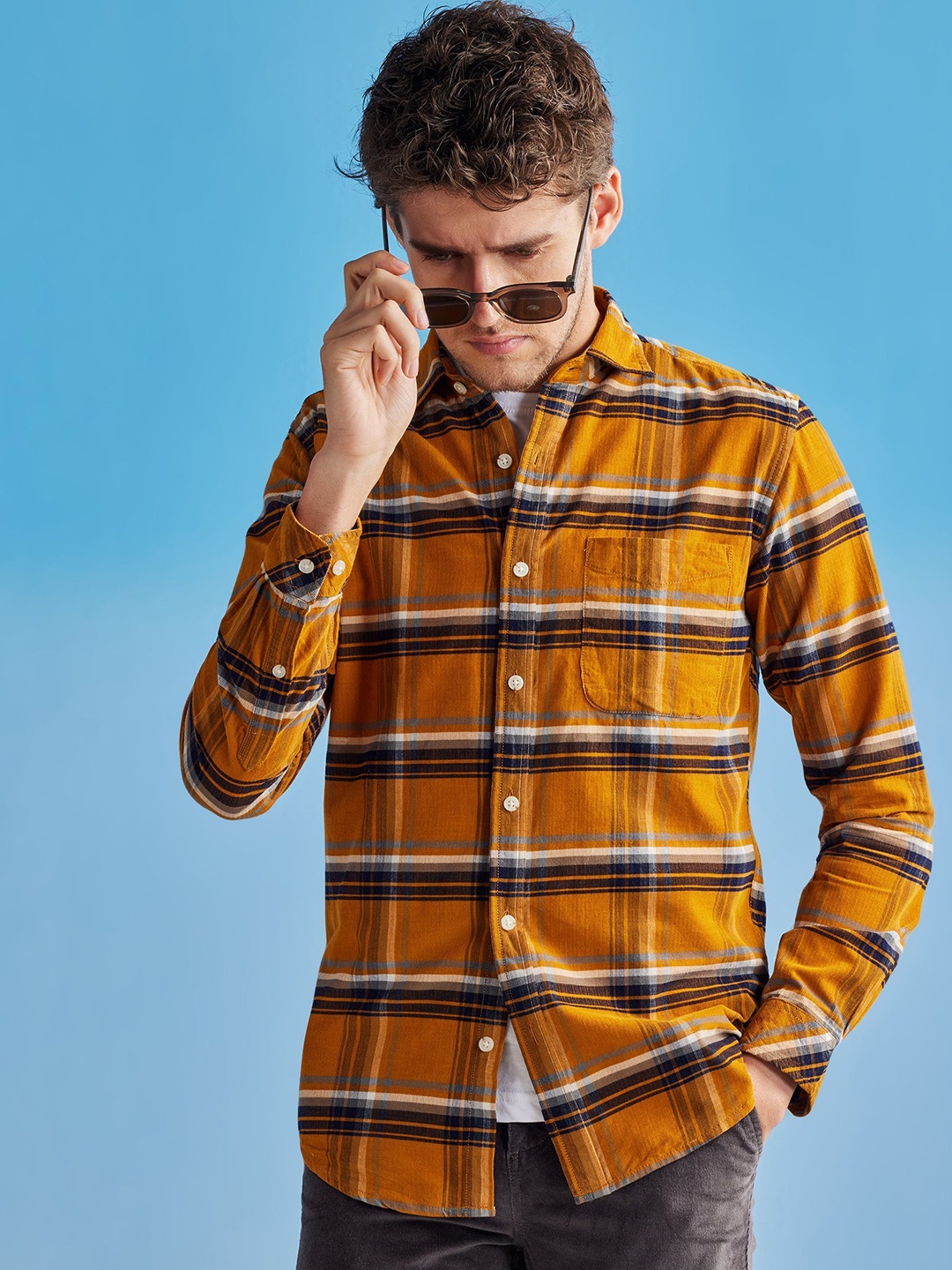 

Red Flame Men Opaque Checked Formal Shirt, Yellow