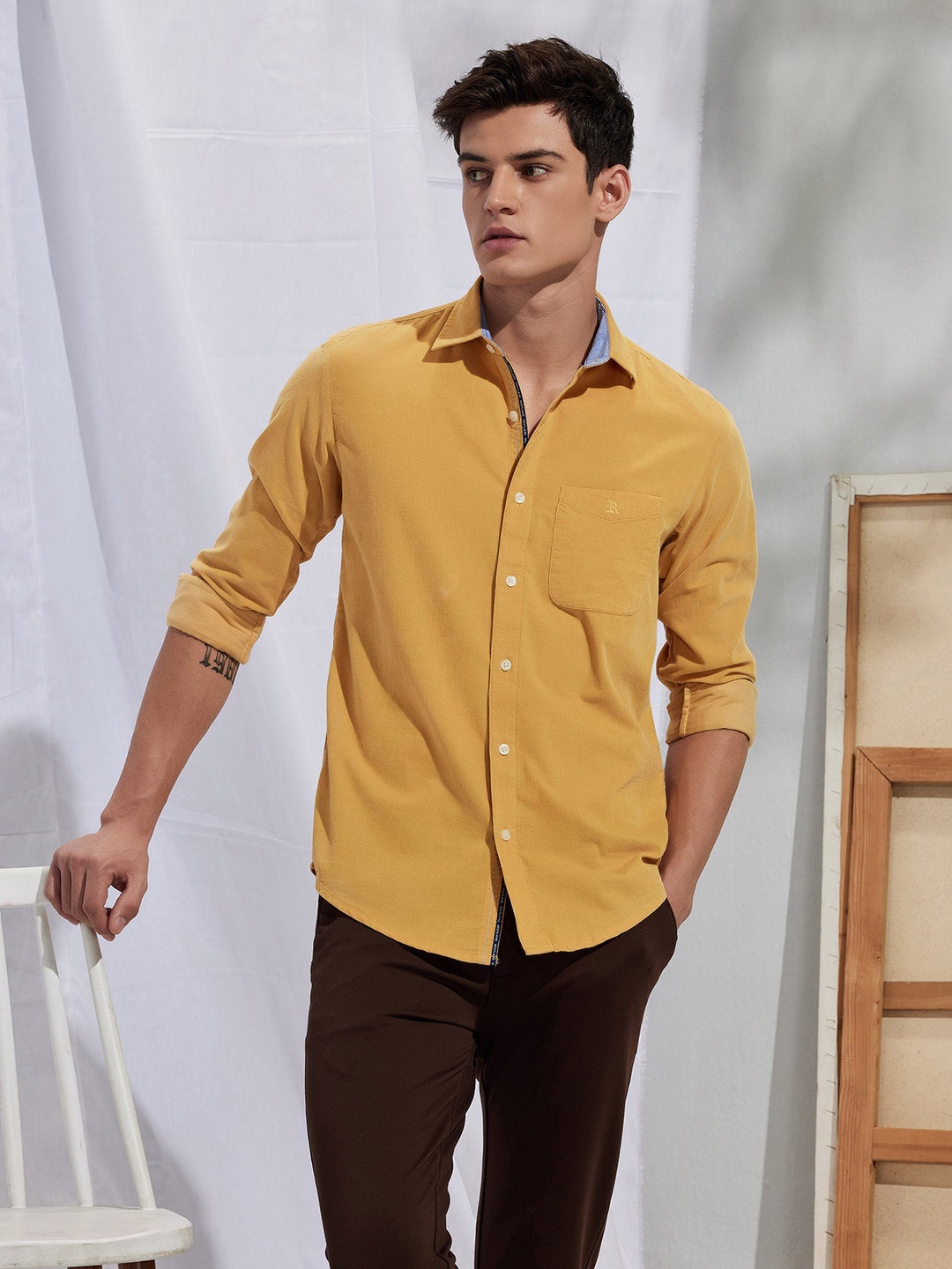 

Red Flame Cotton Regular Fit Casual Shirt, Yellow