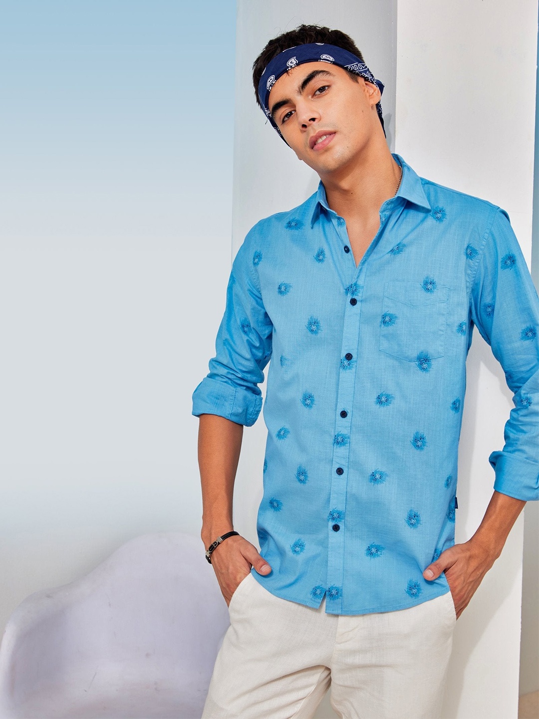 

Red Flame Men Opaque Printed Party Shirt, Blue