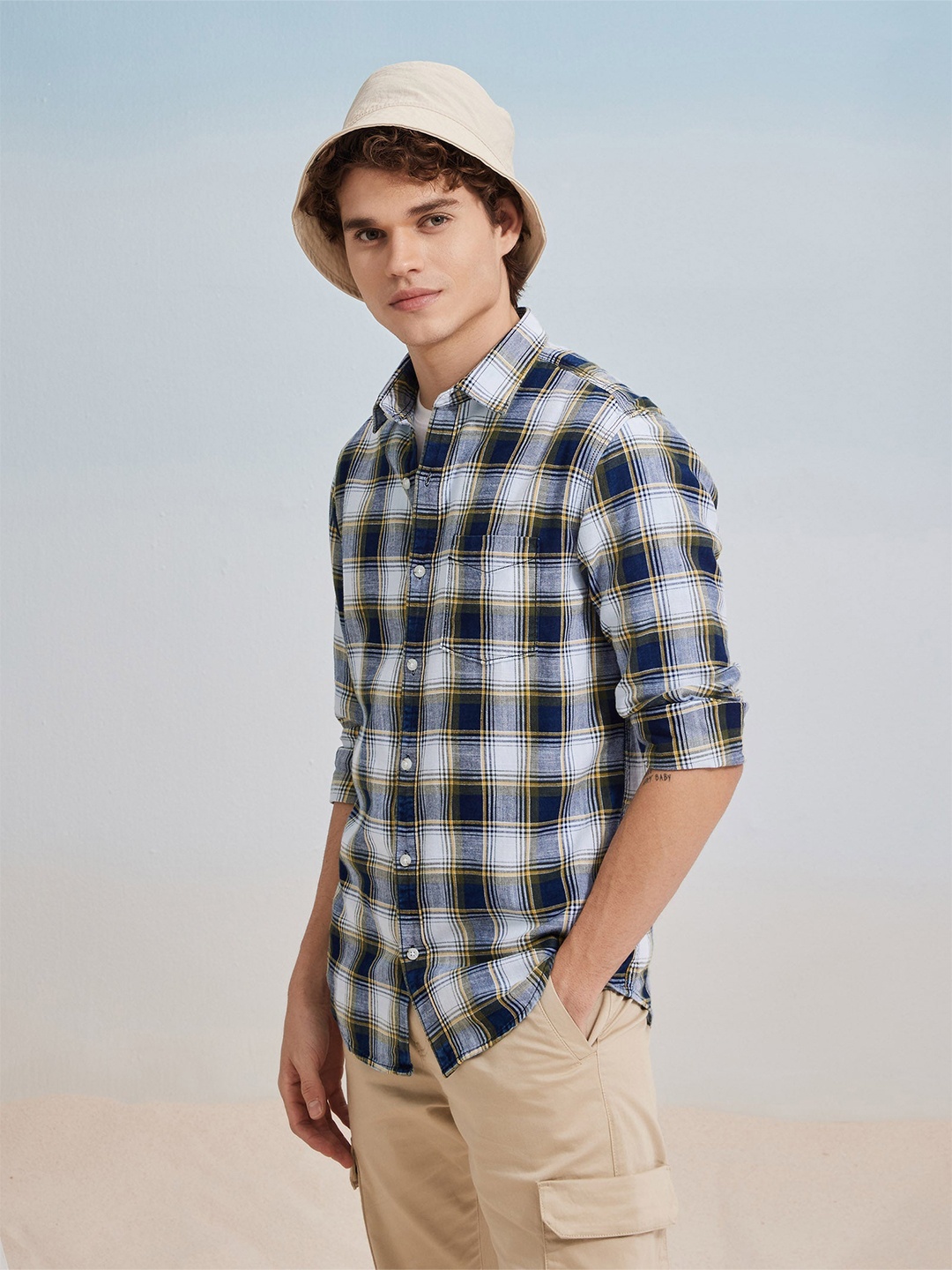 

Red Flame Men Tartan Checks Opaque Checked Party Shirt, Multi