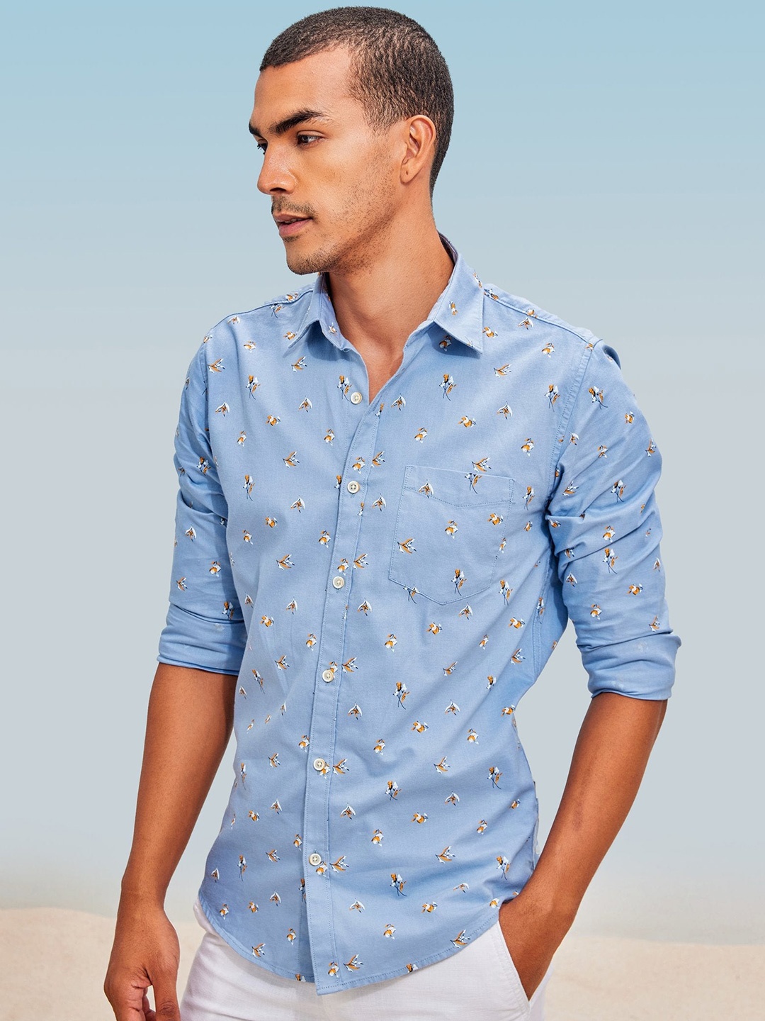 

Red Flame Cotton Regular Fit Printed Casual Shirt, Blue