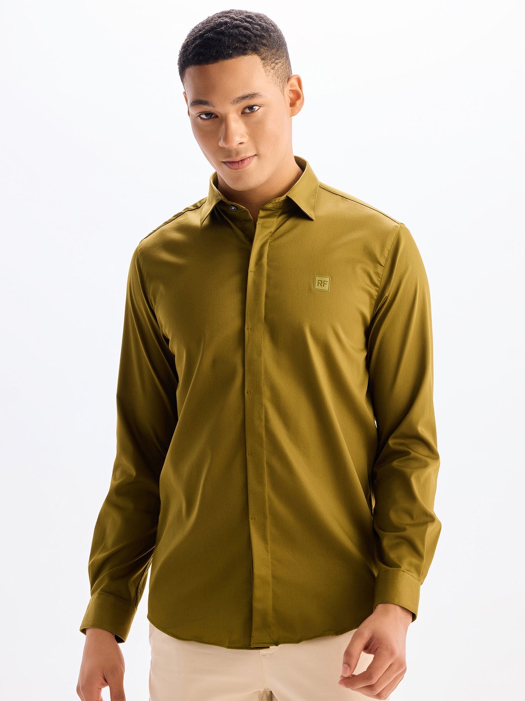 

Red Flame Men Opaque Formal Shirt, Olive