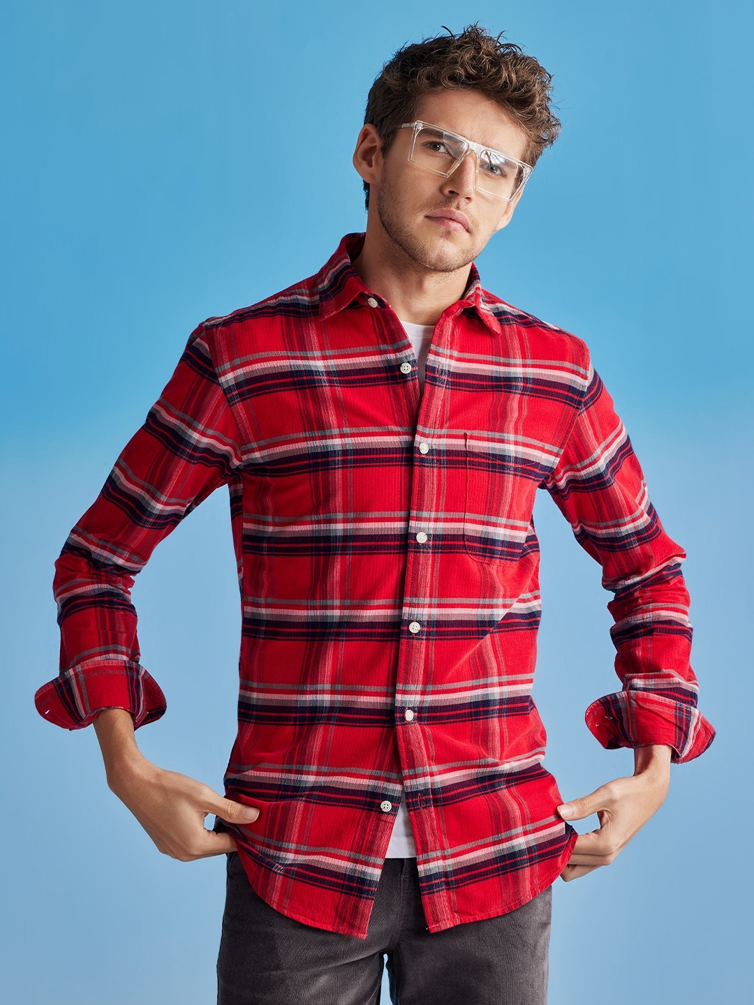 

Red Flame Men Opaque Checked Formal Shirt