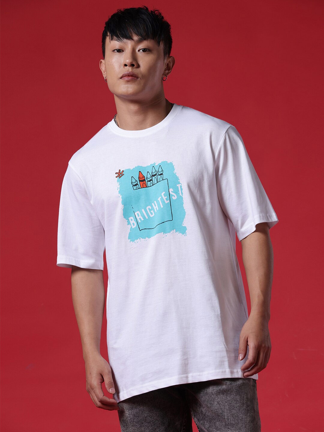 

WROGN Graphic Printed Round Neck Cotton T-shirt, White