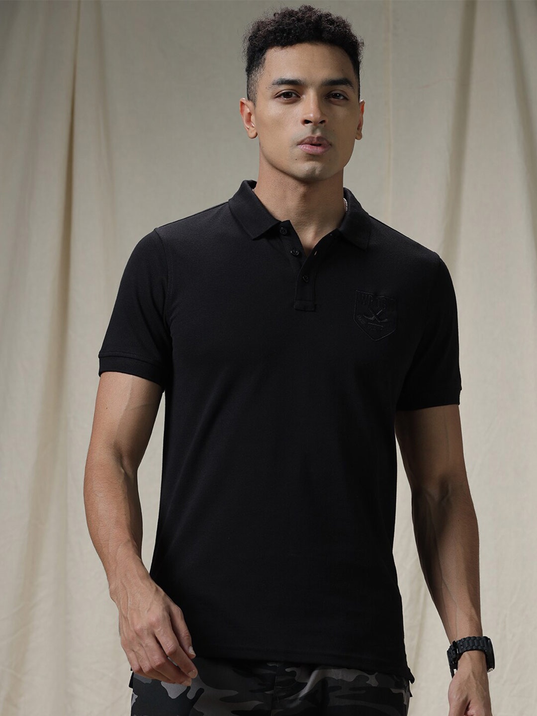 

WROGN Polo Collar Short Sleeves Regular T-shirt, Black