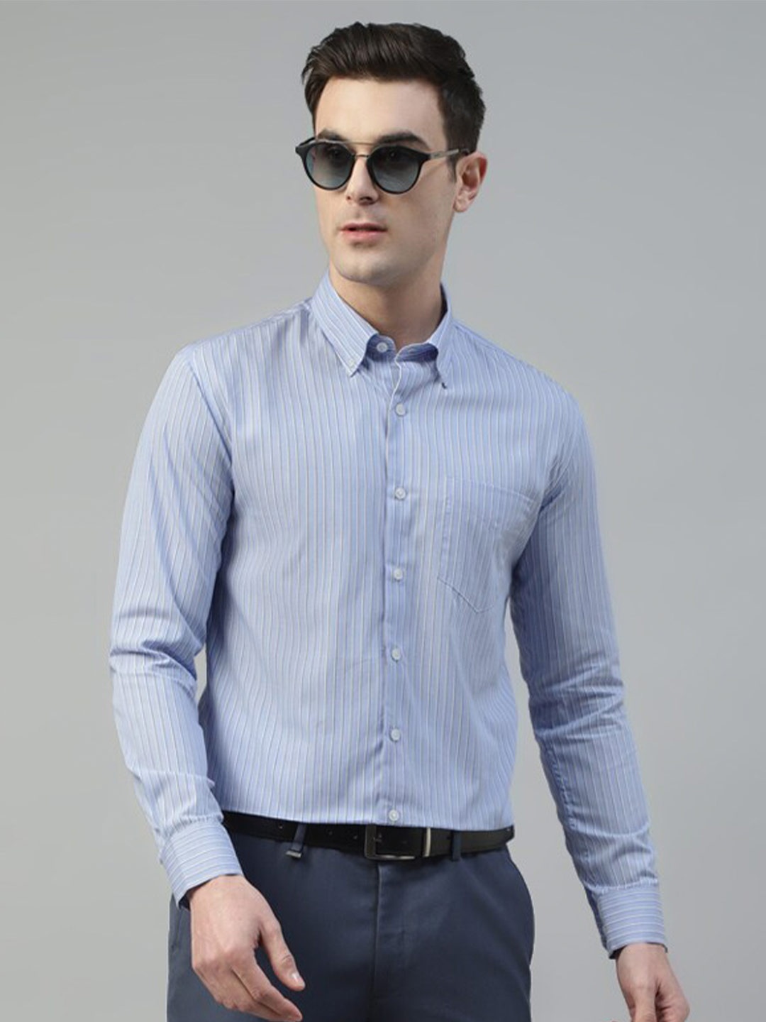 

Hancock Standard Slim Fit Striped Cotton Formal Shirt, Blue