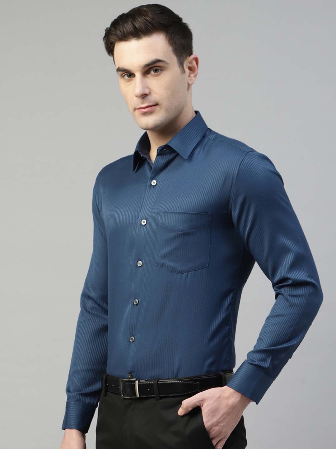 

Hancock Men Standard Slim Fit Opaque Formal Shirt, Navy blue