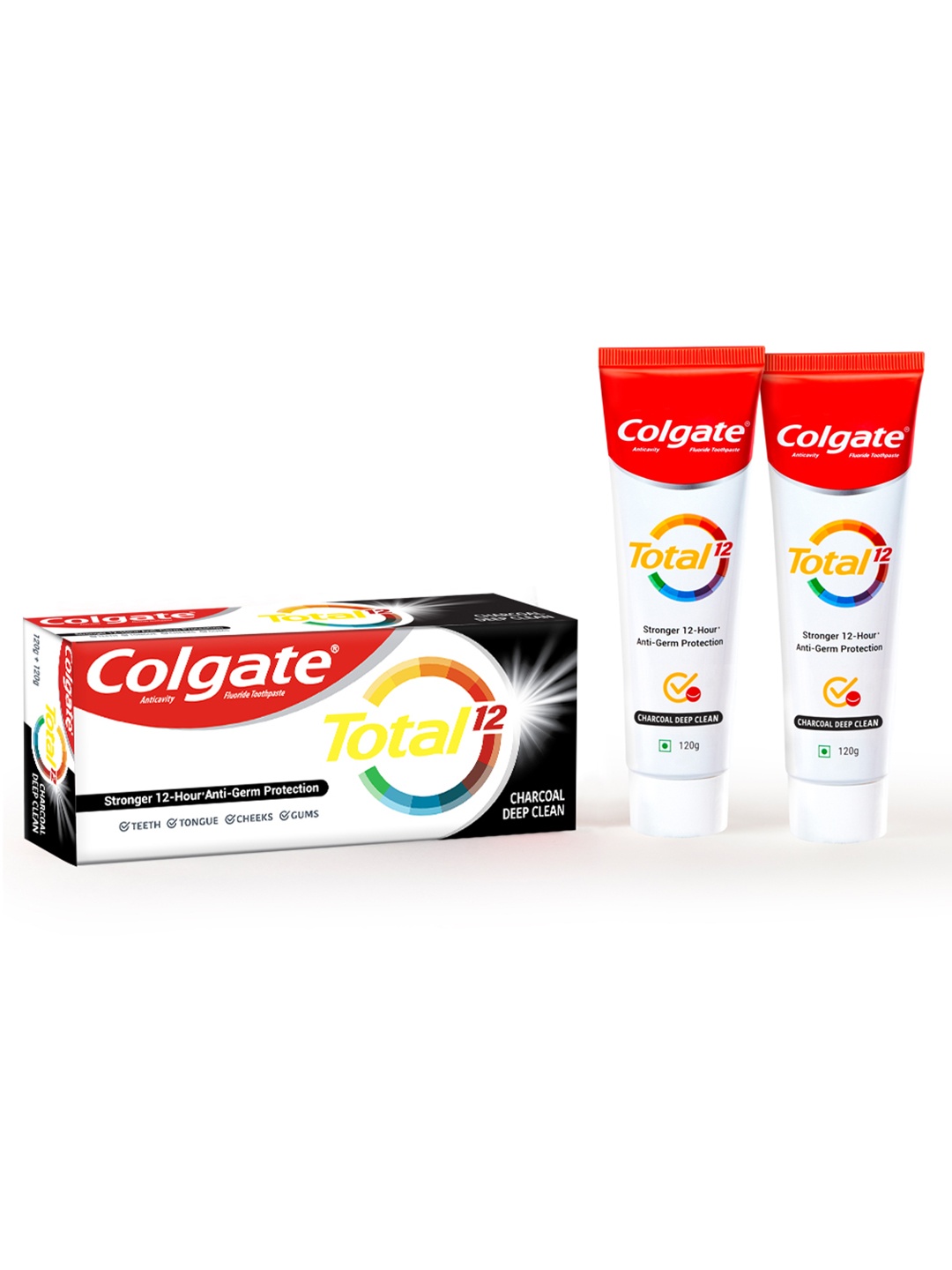 

Colgate 2Pcs Total12 Antibacterial Charcoal Deep Clean Toothpaste Saver Pack - 120g each, White