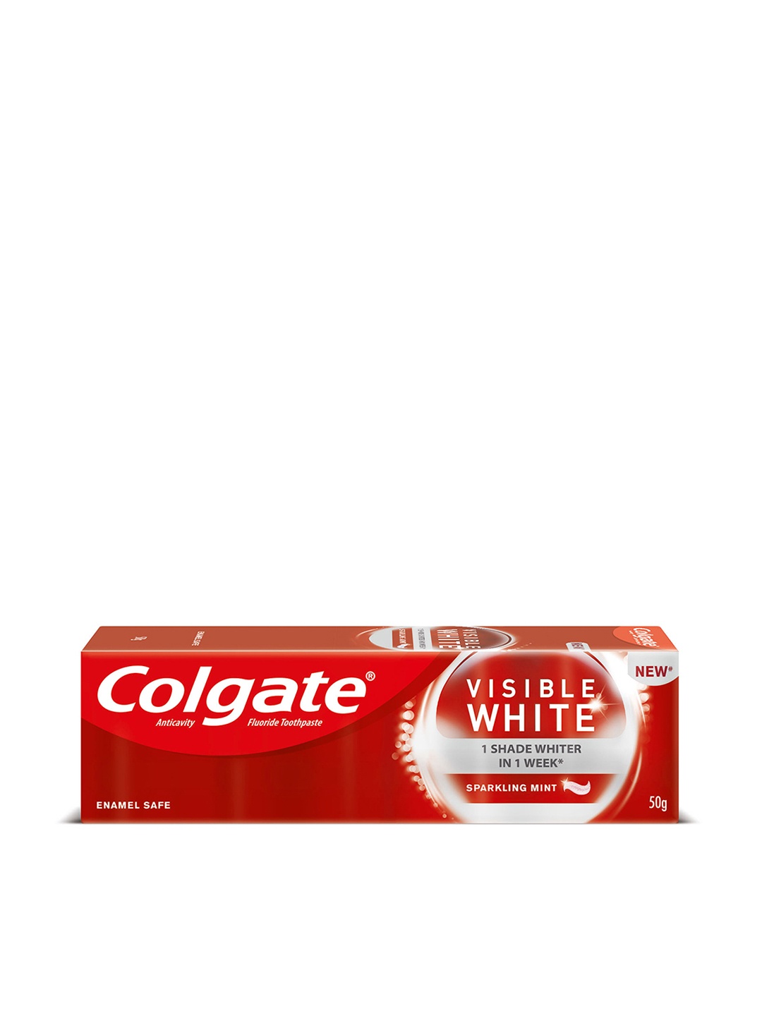 

Colgate Visible White Enamel Safe Toothpaste for Stain Removal 50g - Sparkling Mint, Red