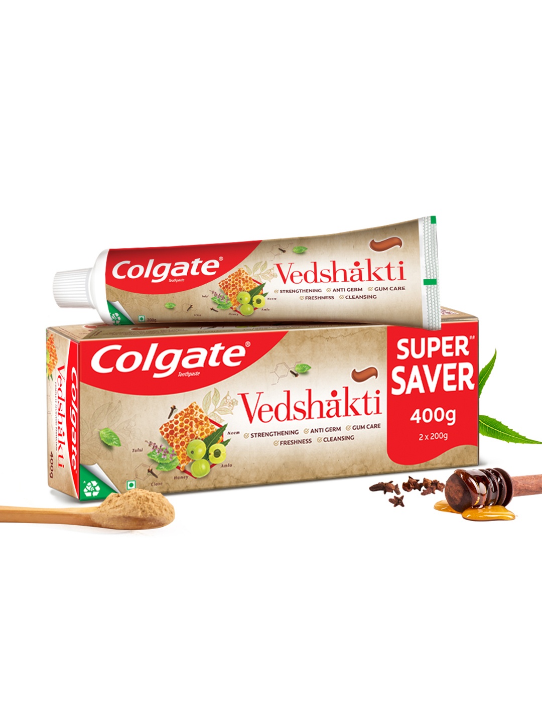 

Colgate 2Pcs Vedshakti Toothpaste Saver Pack with Neem Clove & Honey - 200g each, Brown