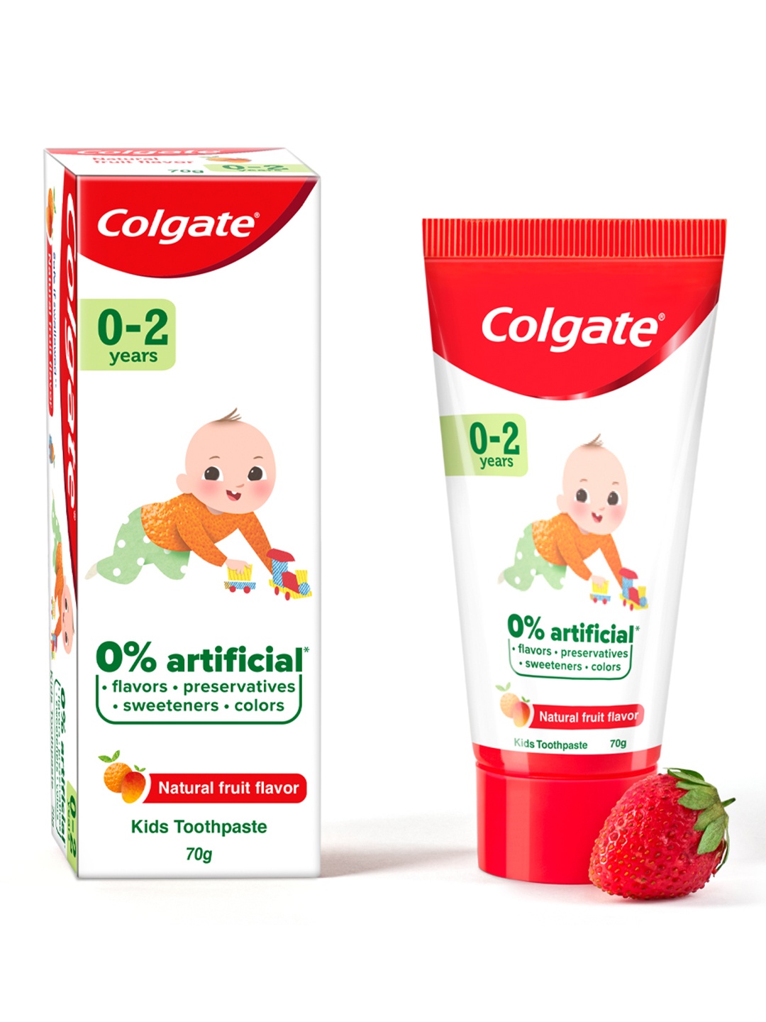 

Colgate 0-2 Years Kids Natural Fruit Flavour Toothpaste To Clean Delicate Teeth - 70g, Red