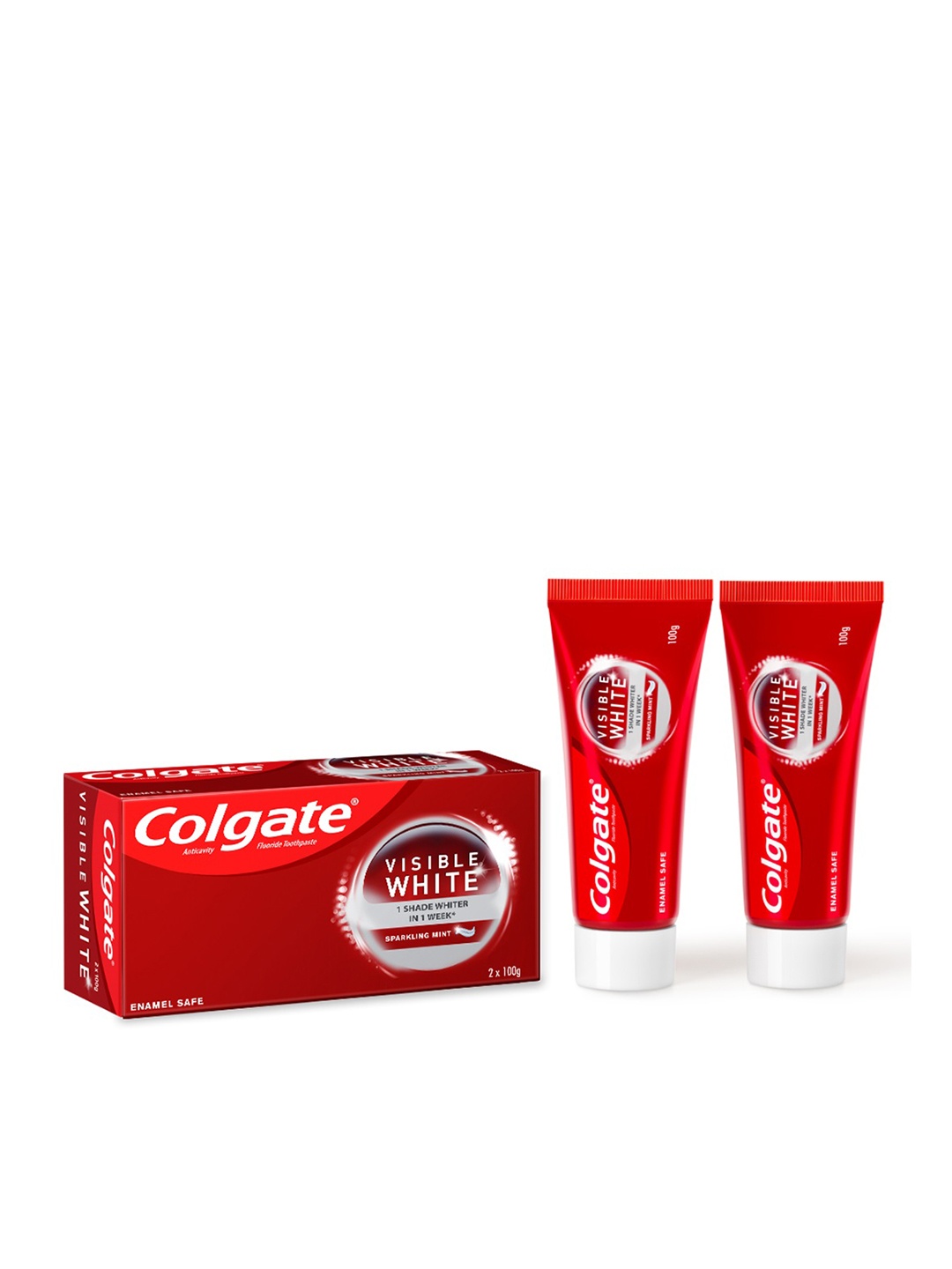 

Colgate Set Of 2 Visible White Enamel Safe Sparkling Mint Toothpaste - 100g Each, Red