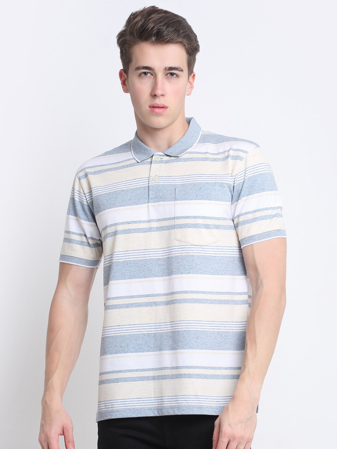 

HARBOR N BAY Striped Polo Collar Short Sleeves Cotton T-shirt, Blue