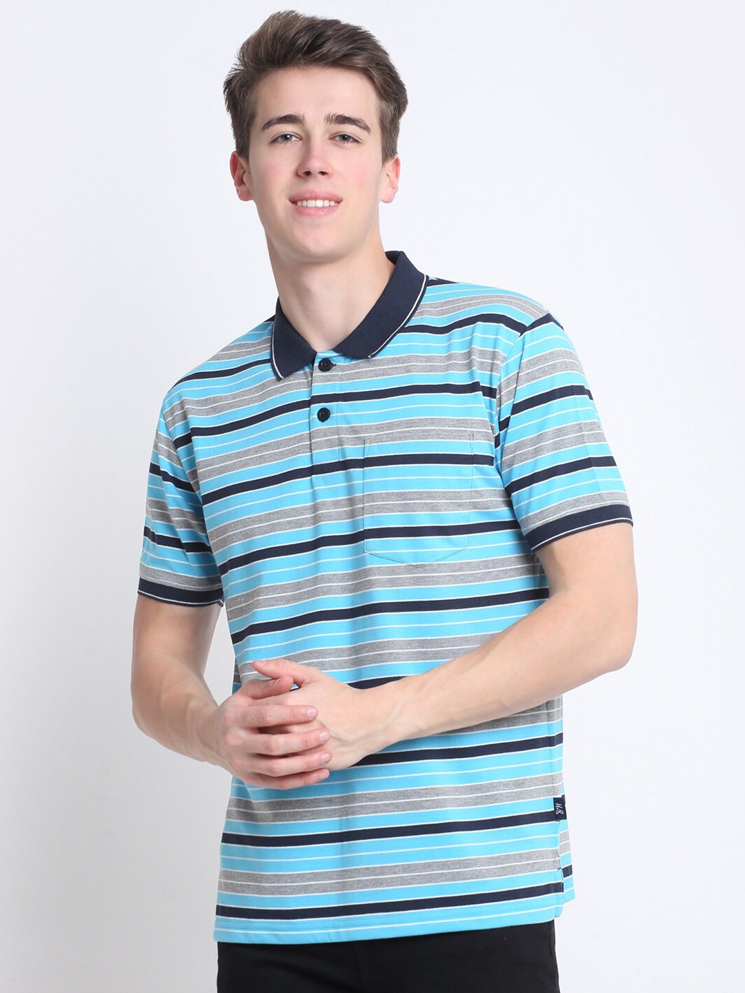 

HARBOR N BAY Striped Polo Collar Short Sleeves Cotton T-shirt, Blue