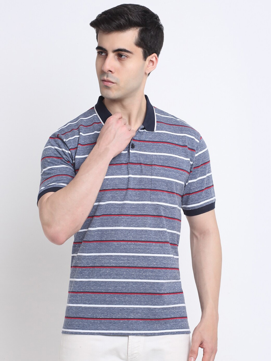 

HARBOR N BAY Striped Cotton Polo Collar T-shirt, Blue