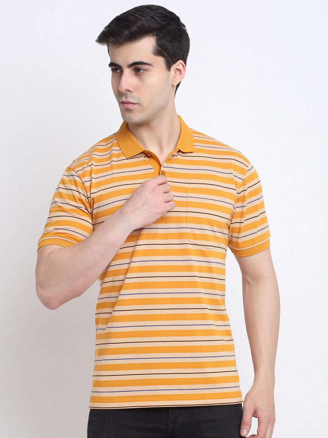 

HARBOR N BAY Striped Cotton Polo Collar T-shirt, Mustard