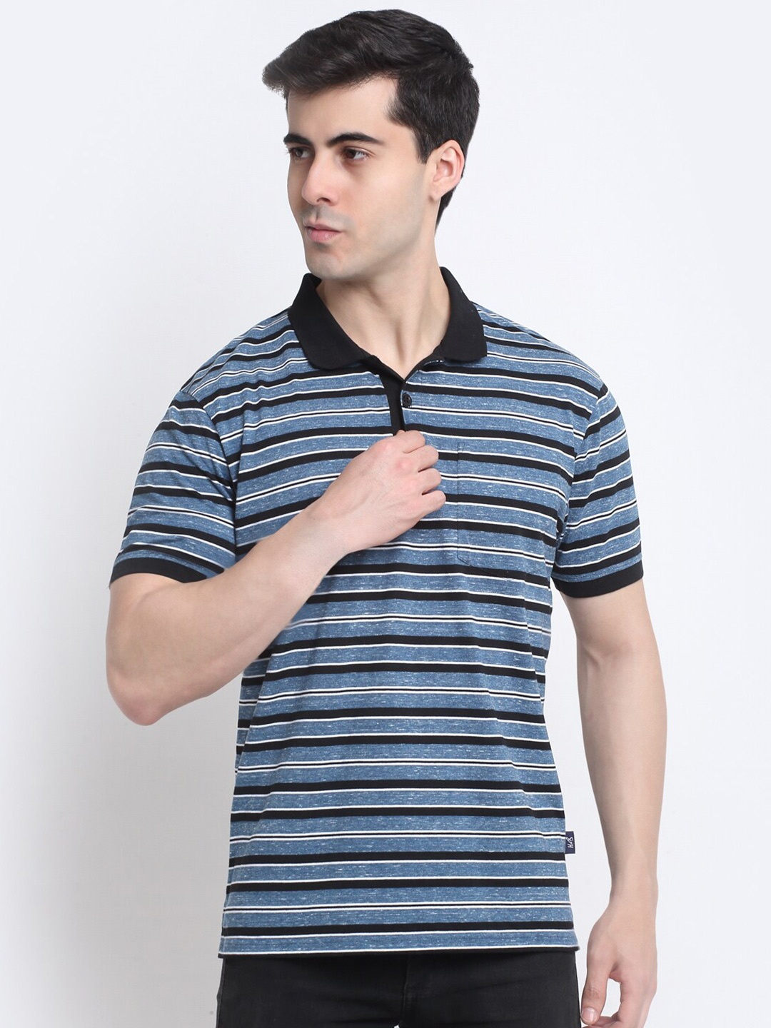 

HARBOR N BAY Striped Polo Collar Short Sleeves Cotton T-shirt, Blue