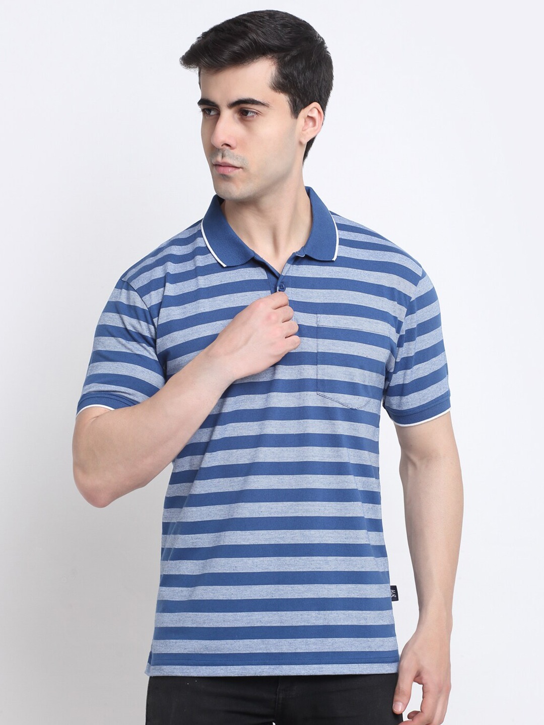 

HARBOR N BAY Striped Polo Collar Short Sleeves Cotton T-shirt, Blue