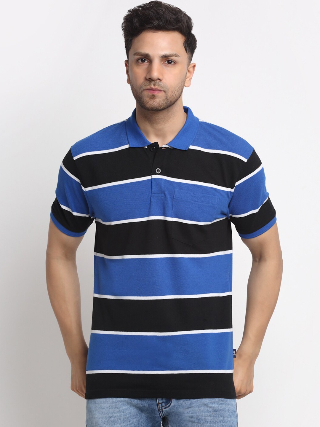 

HARBOR N BAY Striped Cotton Polo Collar T-shirt, Blue