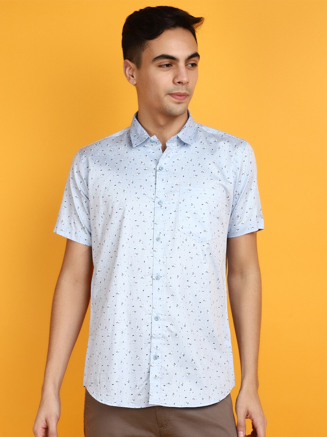 

V-Mart Micro Ditsy Printed Opaque Satin Casual Shirt, Blue