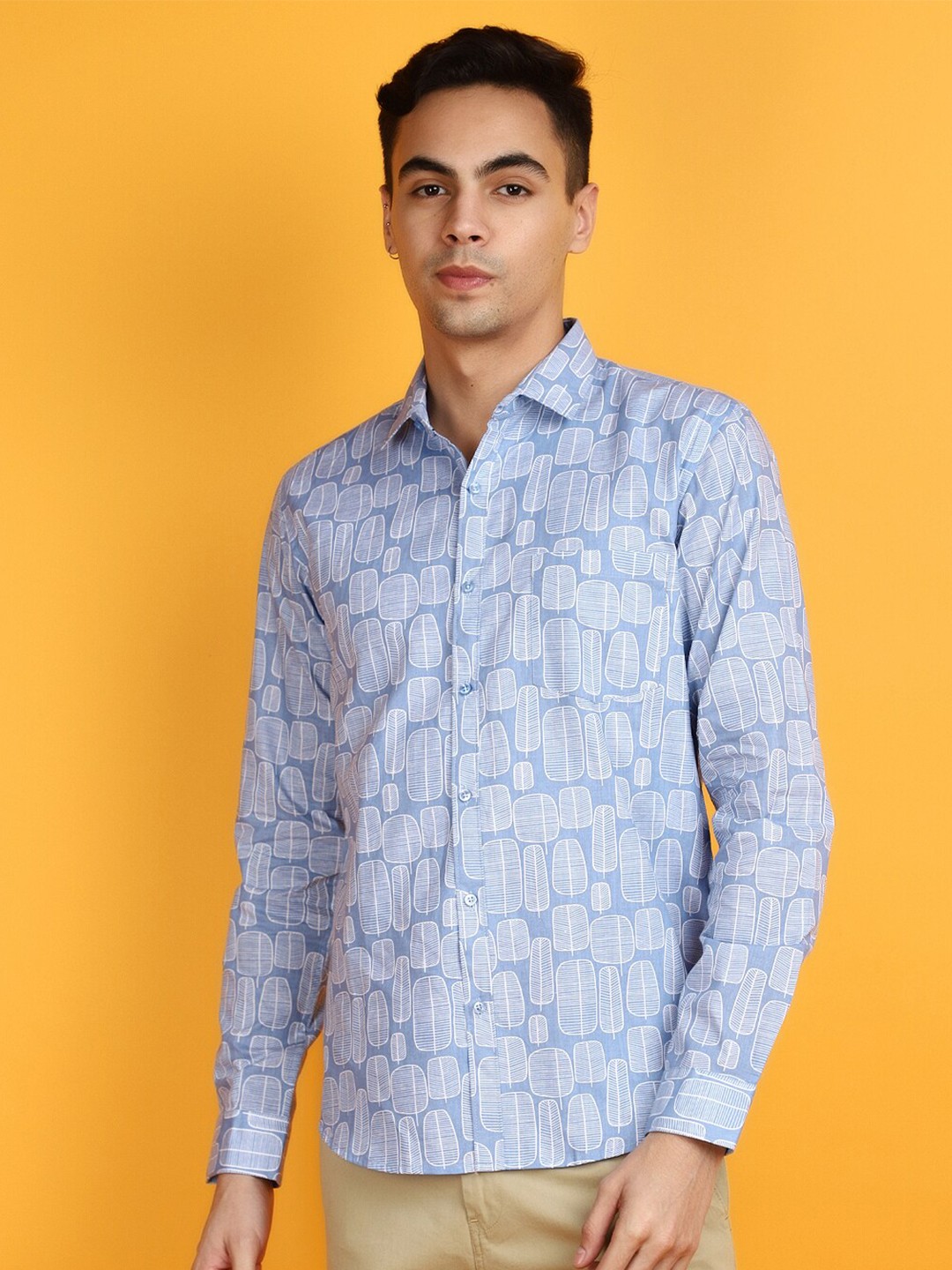 

V-Mart Slim Fit Geometric Printed Opaque Casual Shirt, Blue