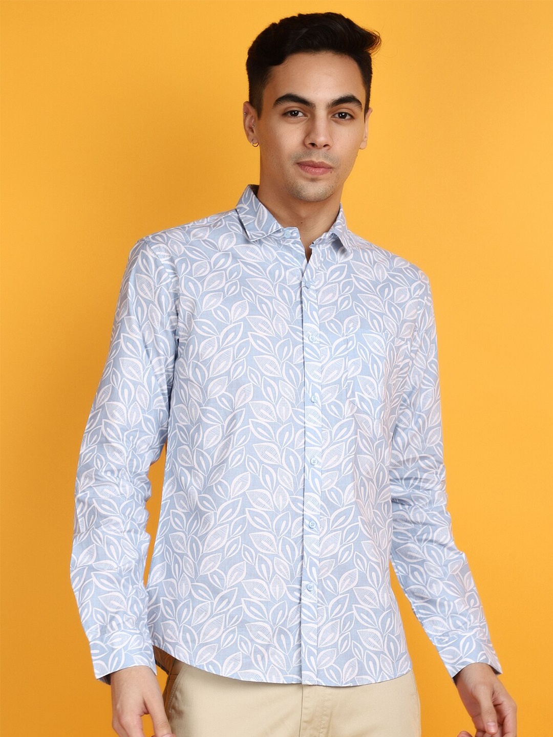 

V-Mart Slim Fit Floral Printed Opaque Casual Shirt, Blue