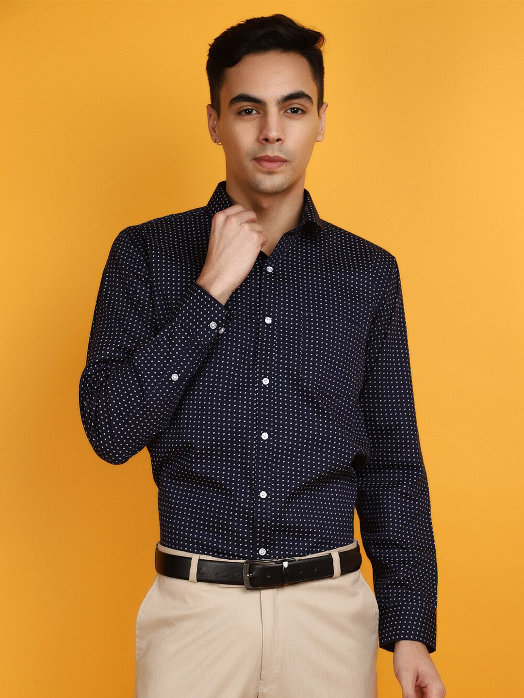 

J White by Vmart Printed Spread Collar Long Sleeves Cotton Formal Shirt, Blue