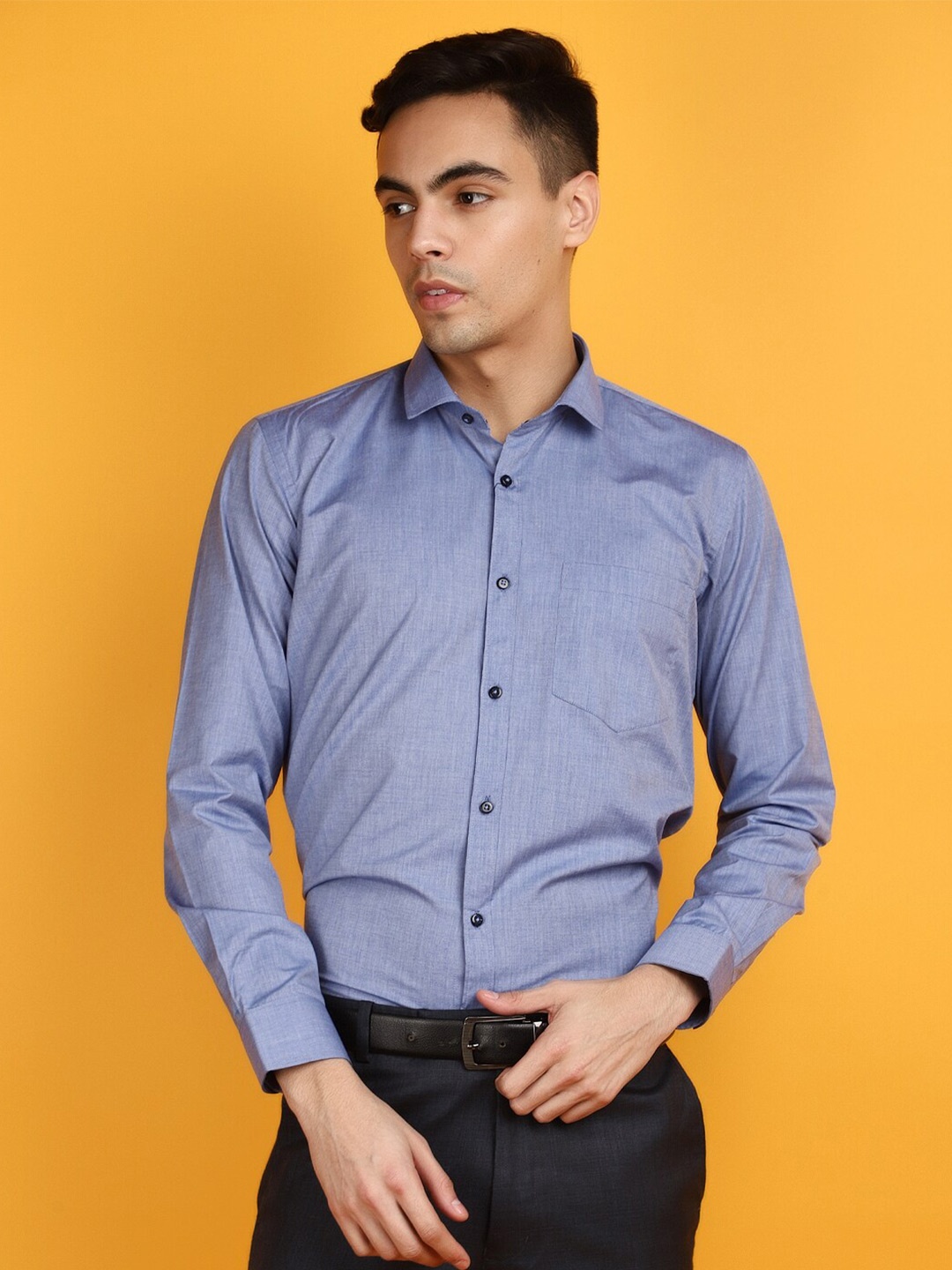 

J White by Vmart Spread Collar Long Sleeves Cotton Formal Shirt, Blue
