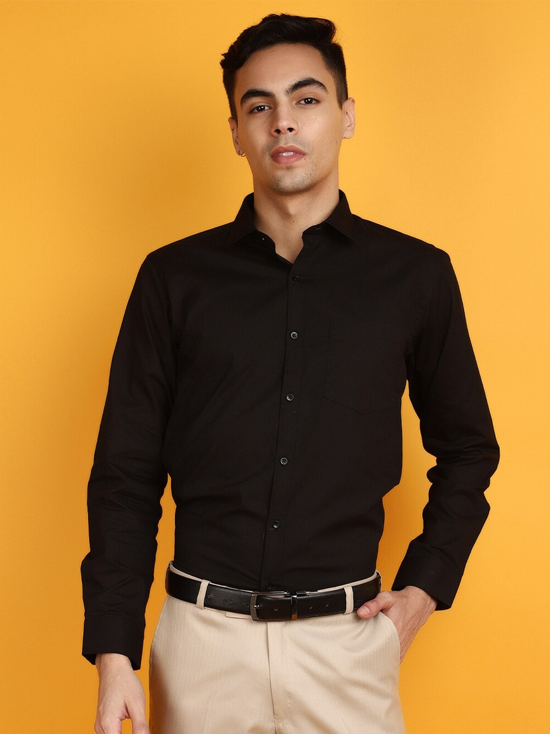 

J White by Vmart Spread Collar Long Sleeves Cotton Formal Shirt, Black