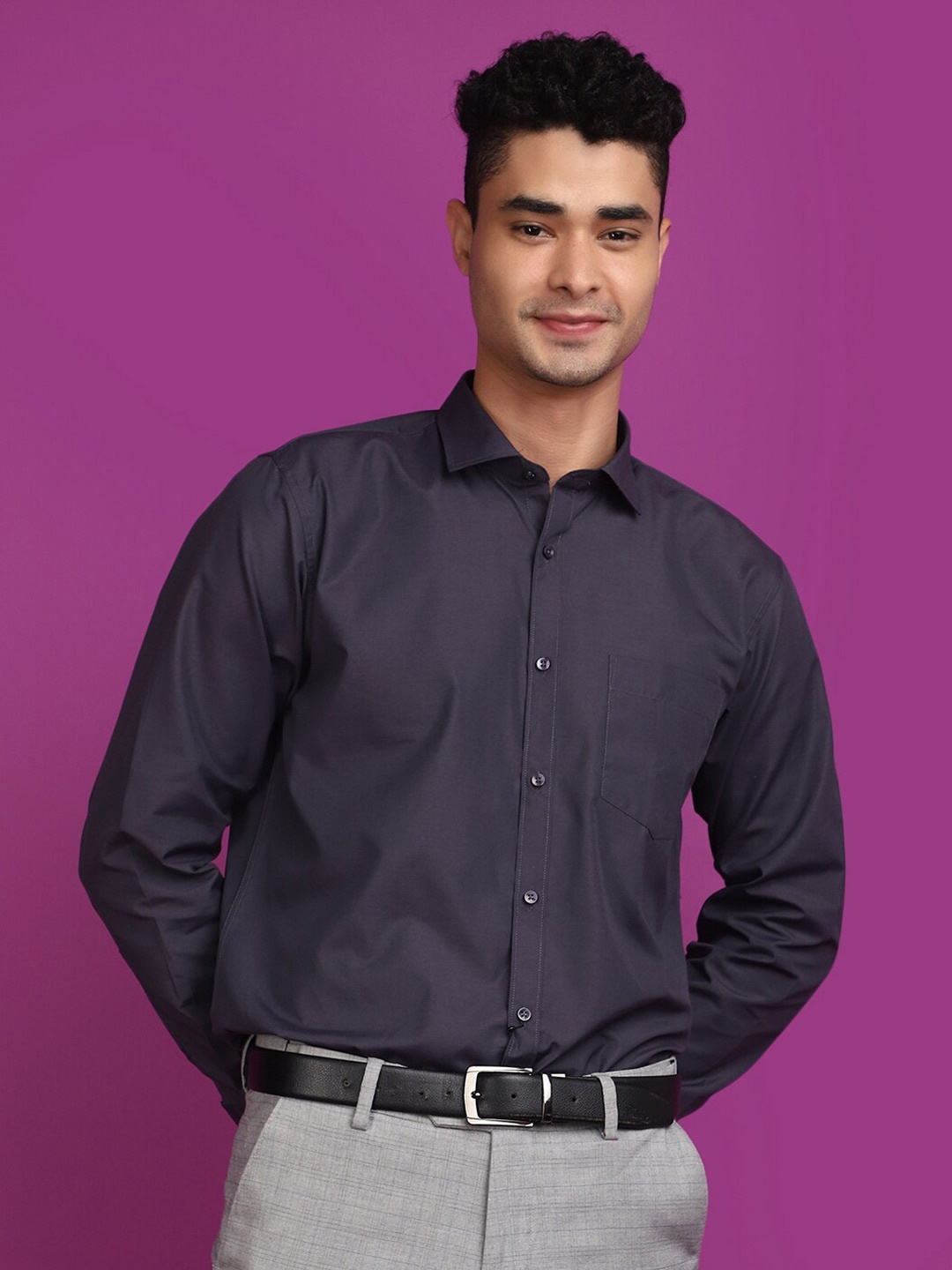 

V-Mart Spread Collar Long Sleeves Formal Shirt, Grey