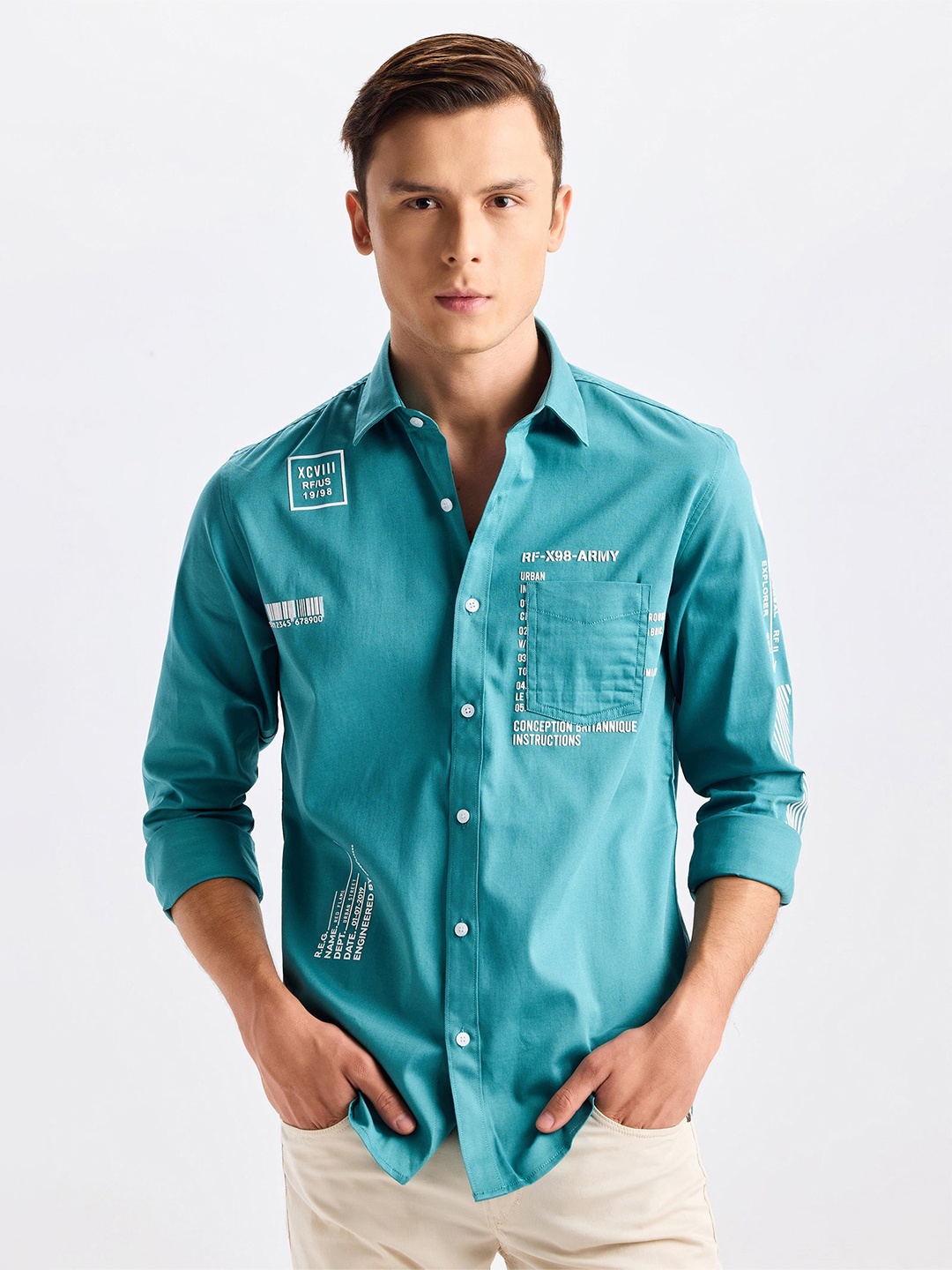 

Red Flame Men Opaque Casual Shirt, Teal