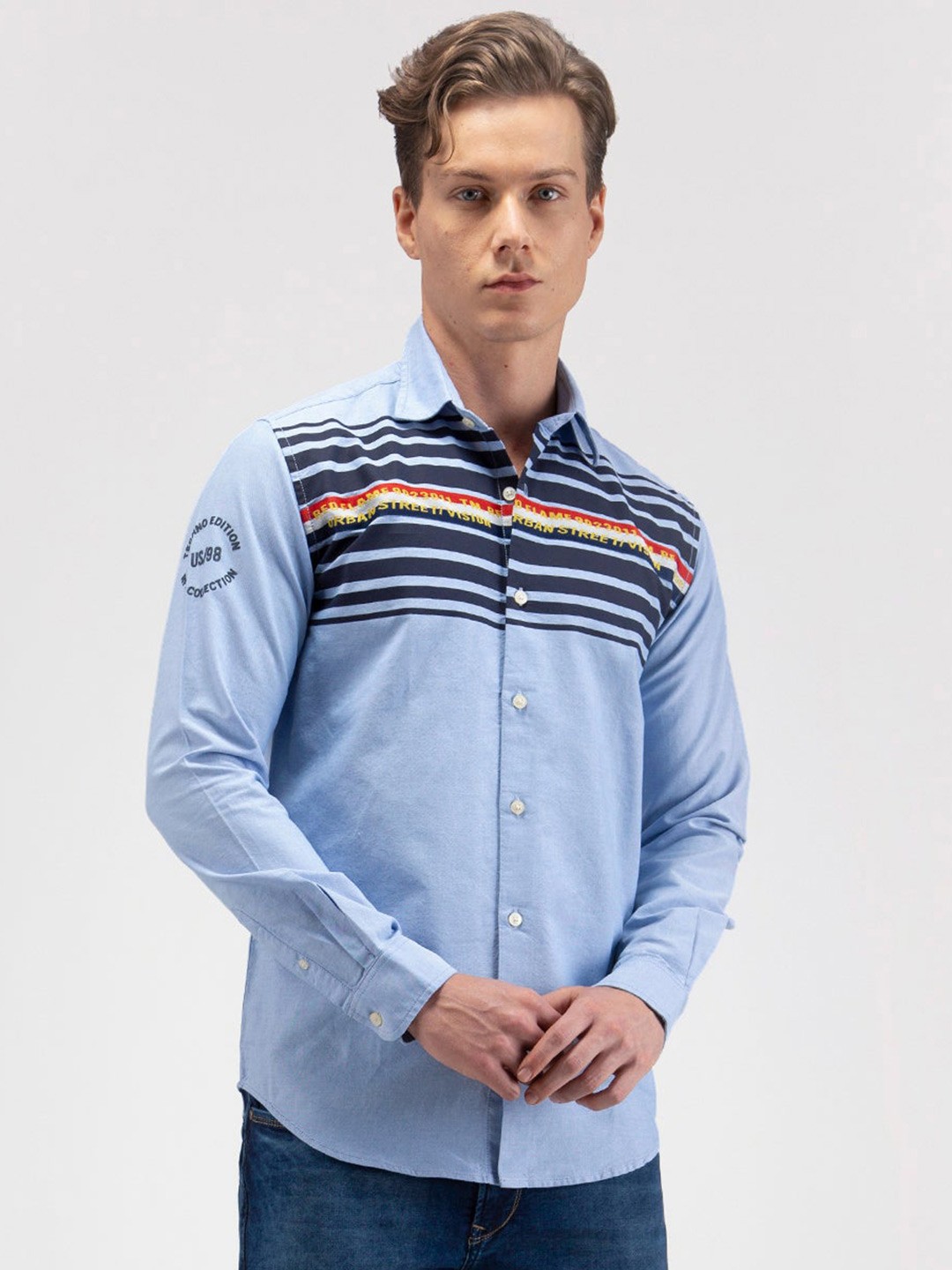 

Red Flame Cotton Regular Fit Printed Casual Shirt, Blue