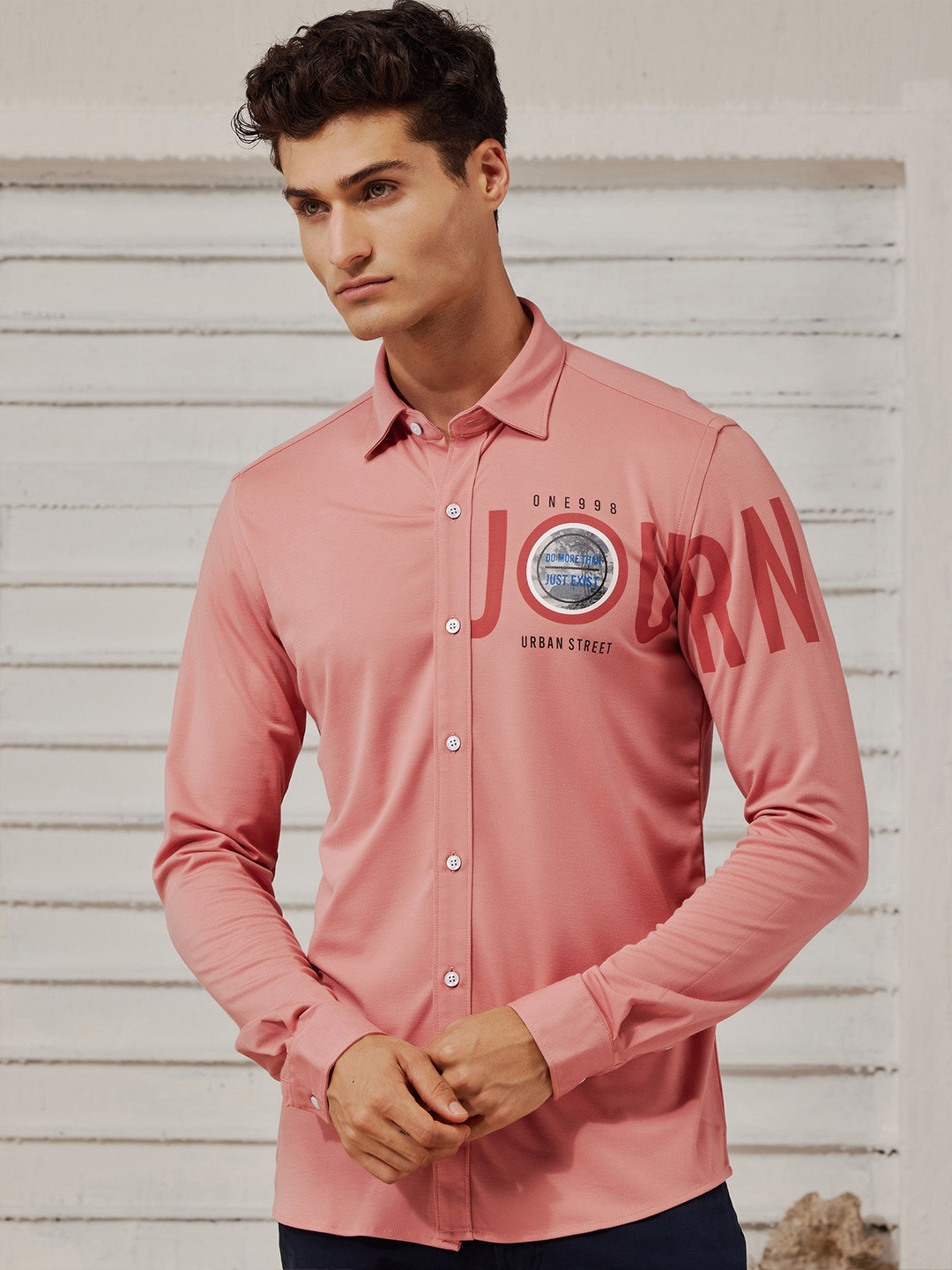 

Red Flame Spread Collar Casual Shirt, Pink