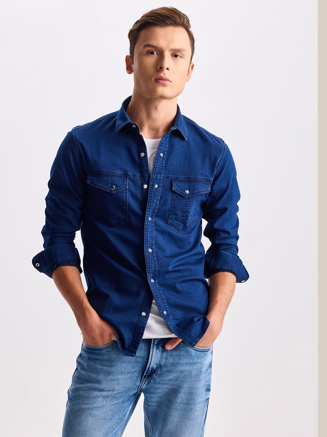 

Red Flame Men Opaque Casual Shirt, Navy blue