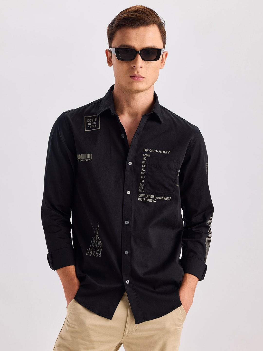 

Red Flame Men Opaque Casual Shirt, Black