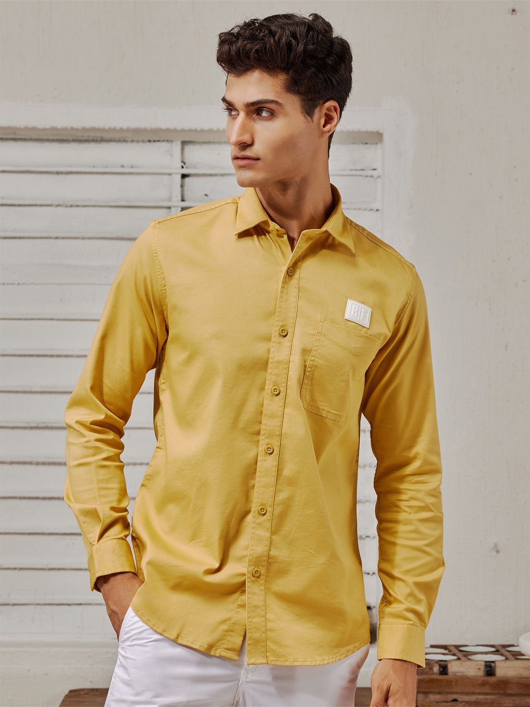 

Red Flame Spread Collar Long Sleeves Casual Shirt, Yellow