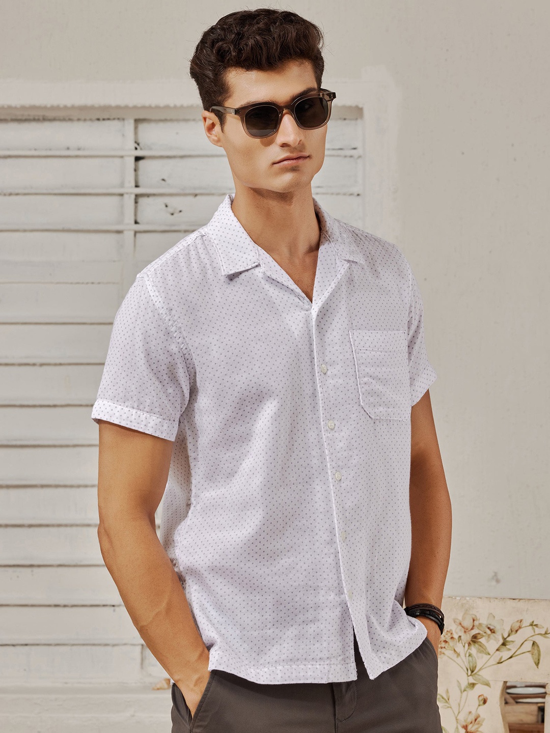 

Red Flame Men Opaque Printed Casual Shirt, White